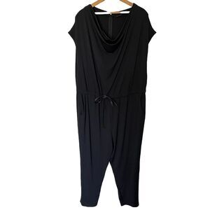 H by Halston Women's Plus Size Cowl Neck Cap Sleeve Black Jumpsuit Stretchy 1X